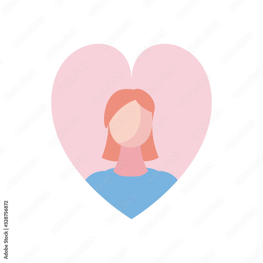 Isolated avatar woman inside heart fill style icon vector design Isolated avatar woman inside heart fill style icon vector design