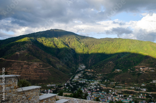The aerial view of Thimphu city from the top of Buddha point