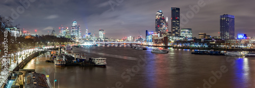 City of London and Southbank, night view over river Thames from the Waterloo Bridge © tomeyk