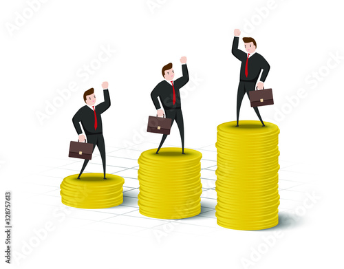 Businessman with Golden coins stack graph. Business concept vector illustration.