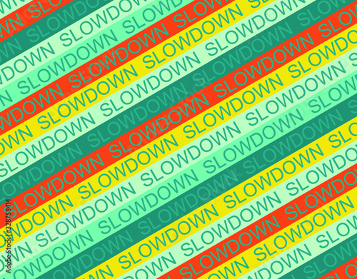 Slowdown text with color bar. Concept of bankruptcy, failure, recession, crisis, target, goal, vision and financial losses on stock exchange market.