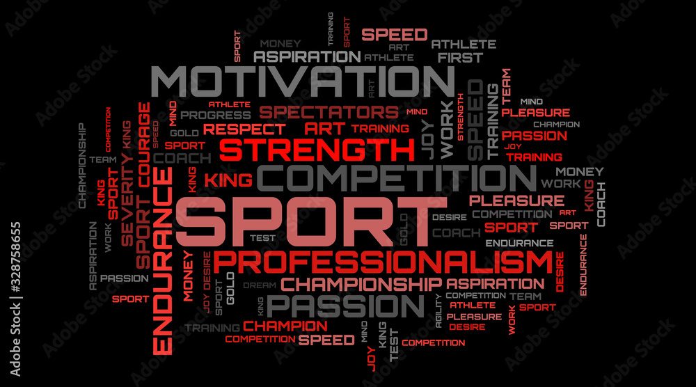 Red word cloud illustration for sport and motivation