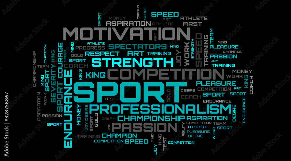 Word cloud for sport and competition on black background Word cloud for sport and competition on black background