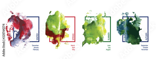 Abstract watercolor background design. Vector hand drawn watercolor brush stain. Colorful painted stroke. Seasons mood and melody. 