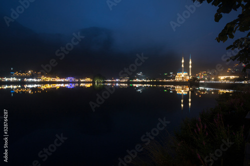 Trabzon Uzungol night landscape nature park in turkey