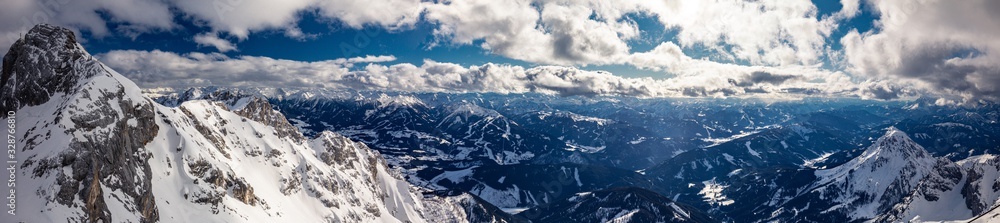 The snowy winter panorama of Dachstein Alps, Austria