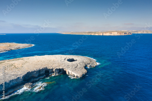 Coral Lagoon in Mellieha of Malta island. Aerial view