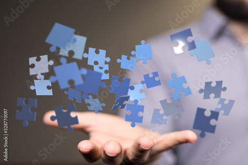 puzzle hand solution concept business.