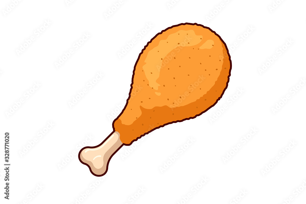 Fried crispy chicken leg. Cartoon roasted fast food drumsticks isolated vector illustration Fried crispy chicken leg. Cartoon roasted fast food drumsticks isolated vector illustration