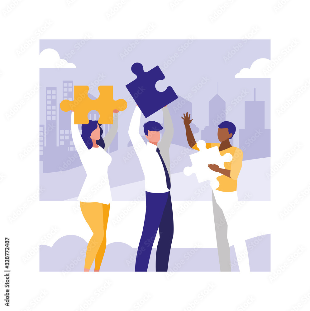people of business with puzzle piece , teamwork