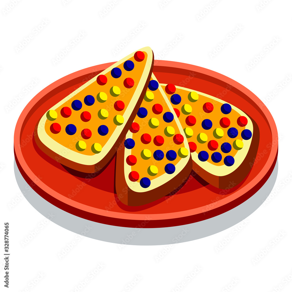 Fairy Bread from Australia on a plate. Isometric vector illustration on a white background. Fairy Bread from Australia on a plate. Isometric vector illustration on a white background.