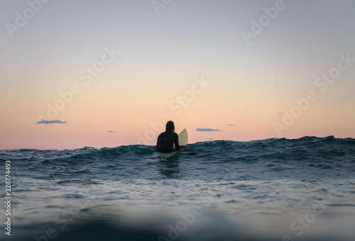 Canvas Print Surfer at sunset, Bronte Beach Australia