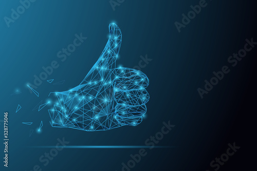 Fototapeta Naklejka Na Ścianę i Meble -  Glowing low poly concept illustration of like symbol - hand with gestures like.