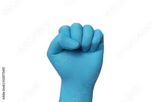 Doctor hand and blue gloves isolate on white background © thanakorn