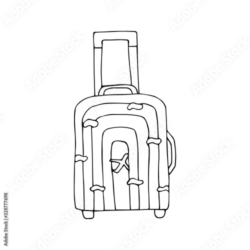 Suitcase for travel with airplane prints black and white illustration