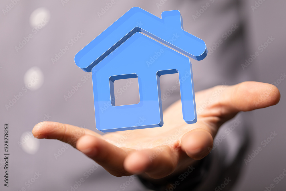 Naklejka premium House, Residential Structure, Human Hand. concept.