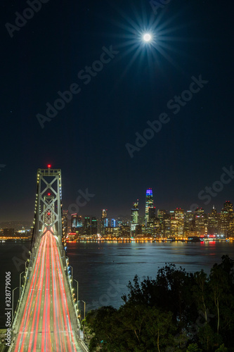 Moon setting over SF Bay Bridge & Salesforce Tower