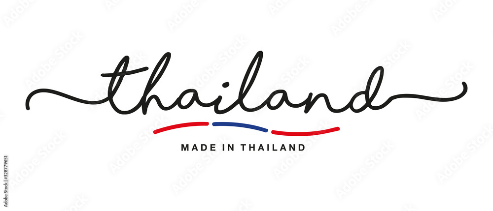 Made in Thailand handwritten calligraphic lettering logo sticker flag ribbon banner Made in Thailand handwritten calligraphic lettering logo sticker flag ribbon banner