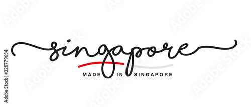 Made in Singapore handwritten calligraphic lettering logo sticker flag ribbon banner