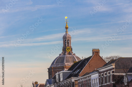 The view of Marekerk church, its dome and golden symbol of Leiden city, The Netherlands, Holland photo