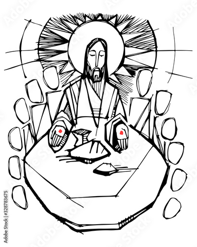 Jesus Christ and disciples at Eucharist