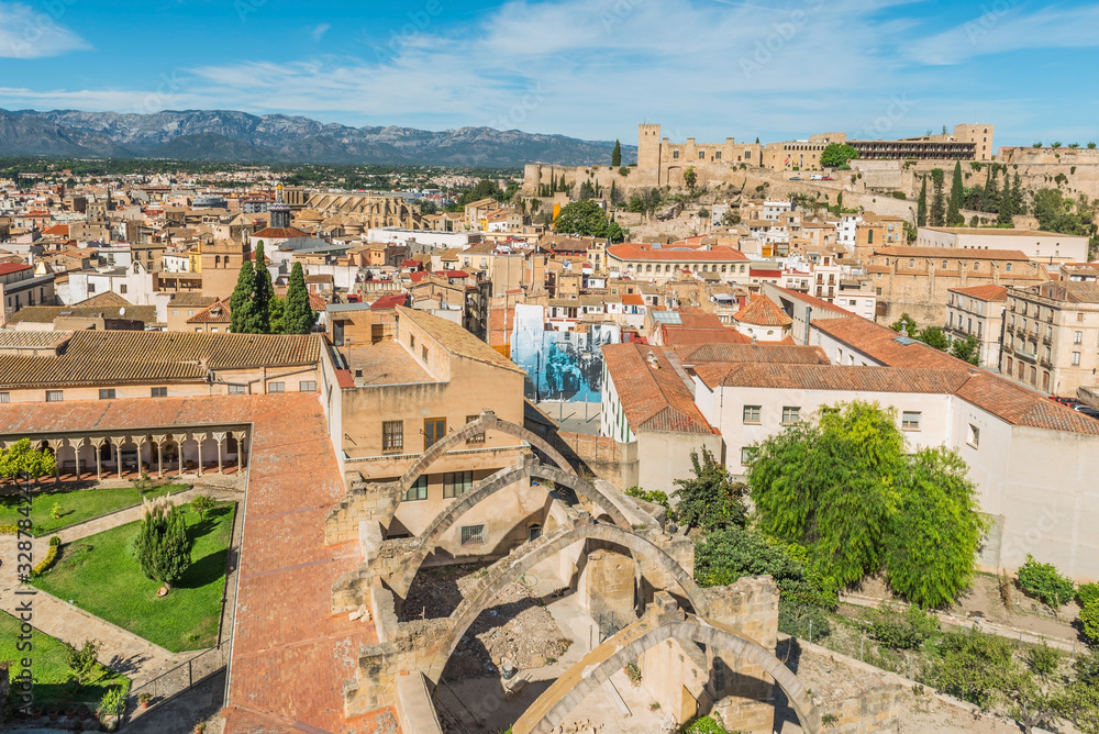 Top view of the Templer Monastery of Santa Clara, Tortosa, Catalonia, Tarragona, Spain