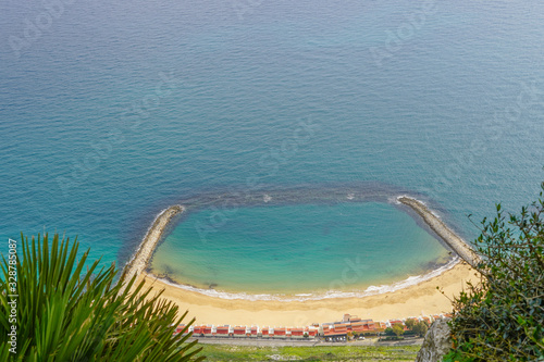 Aerial view of Sandy Bay, Gibraltar, UK. Copy space for text.
