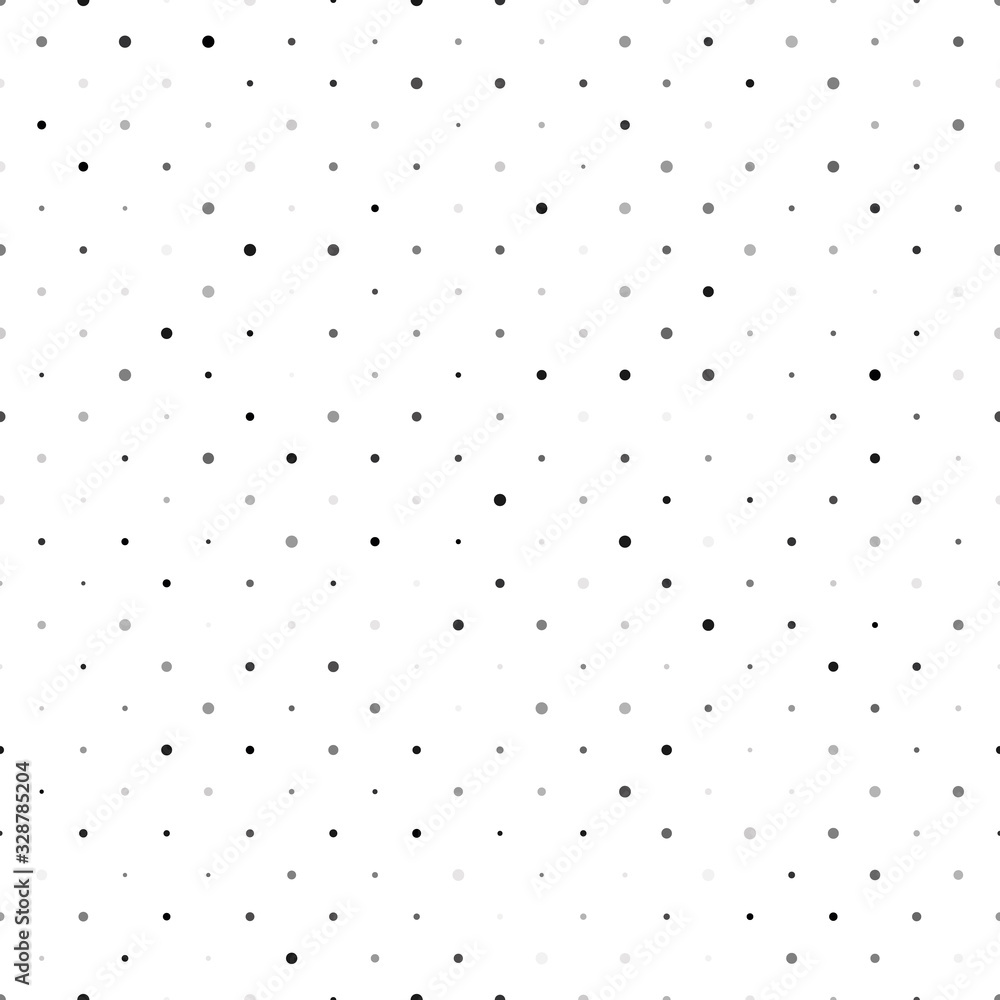Seamless polka dot pattern. Grey dots in random sizes on white background. Vector illustration