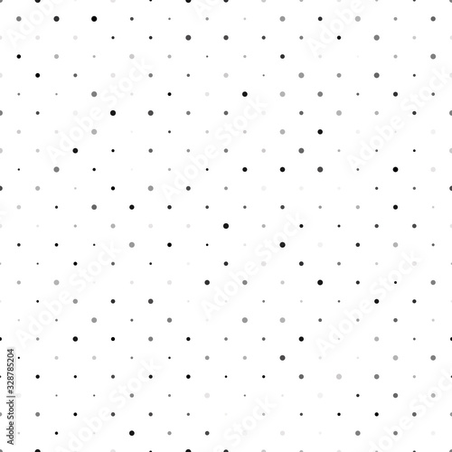 Seamless polka dot pattern. Grey dots in random sizes on white background. Vector illustration