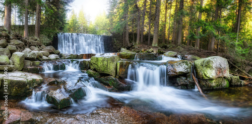 Beautiful panorama of waterfall in the forest