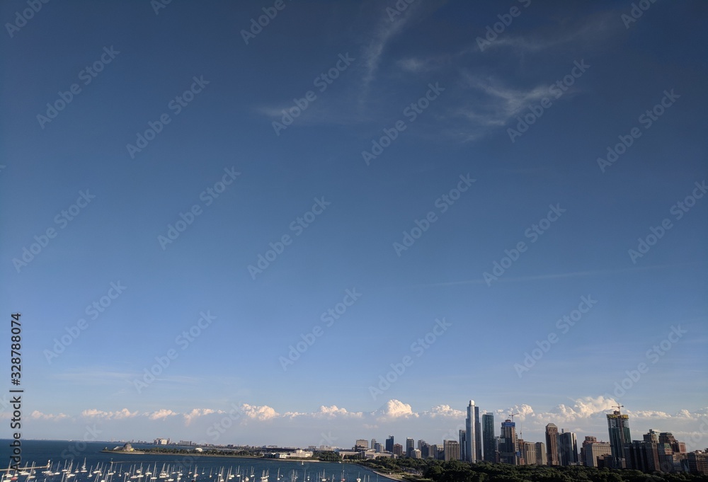 Panorama of City with Blue Sky and Clouds