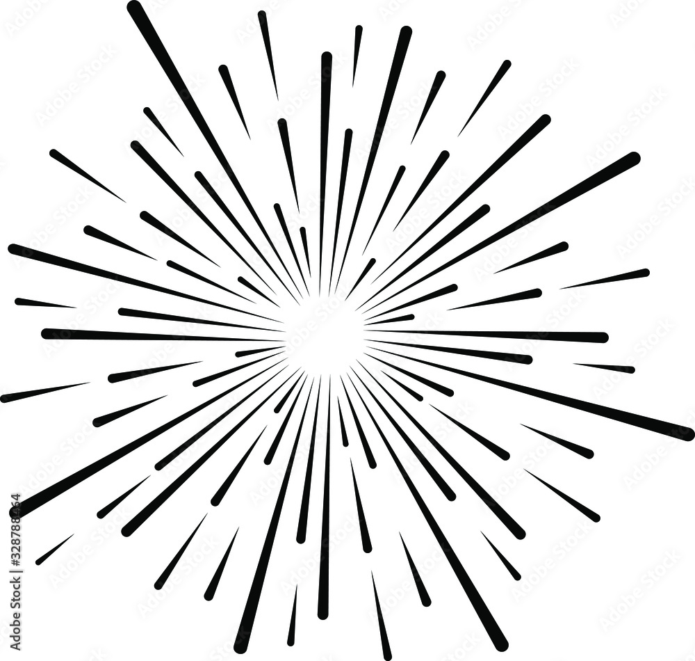 Obraz premium Radial speed lines in round form. Sun burst. Vector illustration. Fireworks. Star rays. Design element for prints, web, template, logo, tattoo and pattern. Star burst shape
