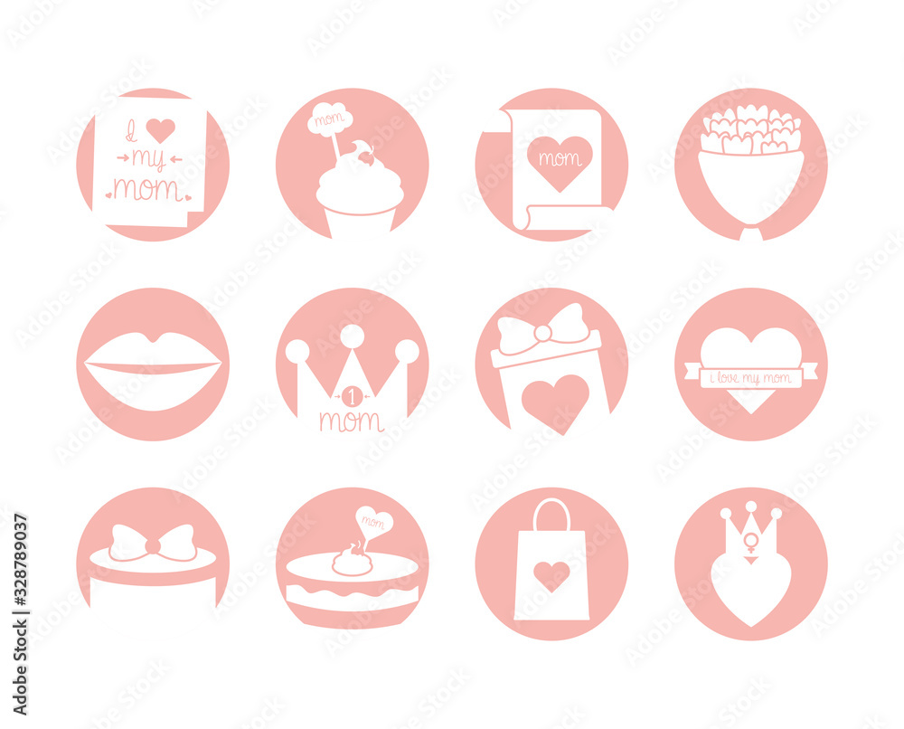 Happy mothers day silhouette style icon set vector design Happy mothers day silhouette style icon set vector design