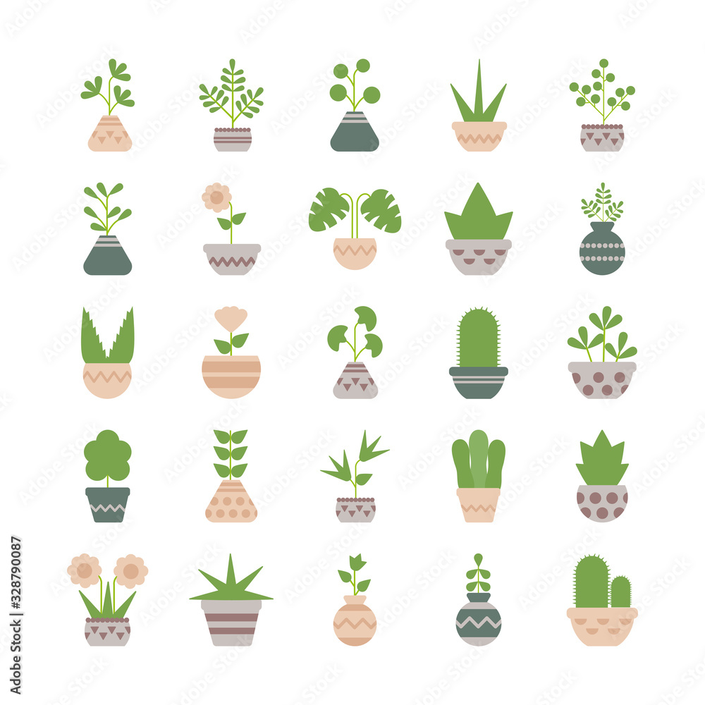 set of icons houseplants with potted set of icons houseplants with potted