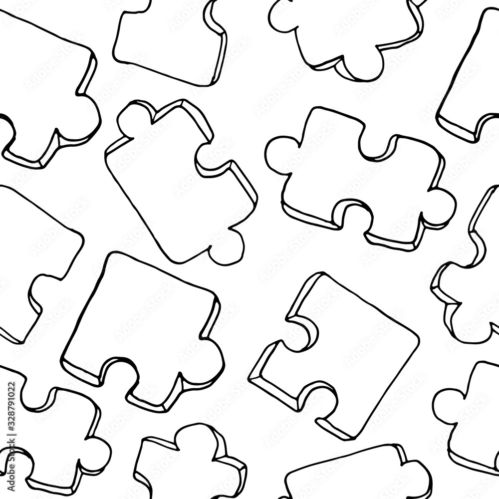 Seamless pattern with jigsaw puzzle pieces on white background. Hand drawn  simple vector illustration Stock-Vektorgrafik | Adobe Stock