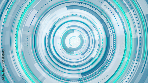 Circle white blue and green neon lines technology Hi-tech bright background. Abstract graphic digital future scifi concept design.