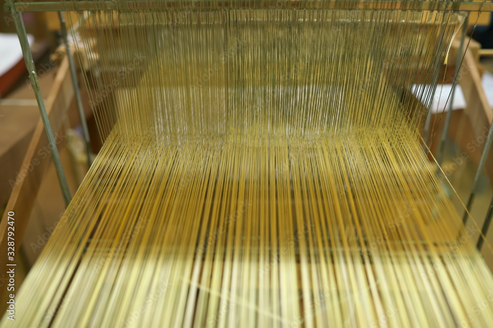 Kyoto,Japan-February 26, 2020: Weaving machine of Nishijin Ori or Nishijin silk fabrics or Nishijin brocade in Kyoto