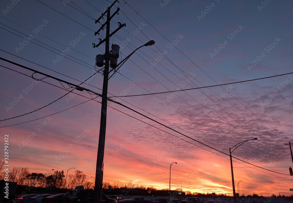Sunset and Power Lines Silhouette