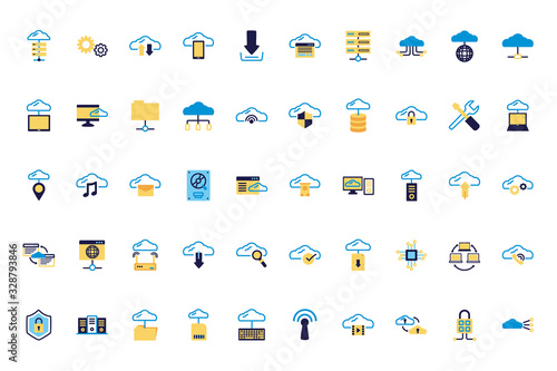 bundle of cloud computing lineal colors style icons