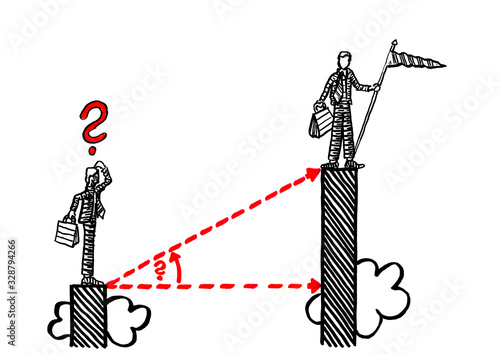 Drawn Man Thinking How To Catch Up With Rival