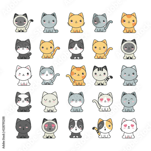 set of cute cats on white background