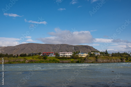 Olfusa river and town of Selfoss in souith Iceland photo