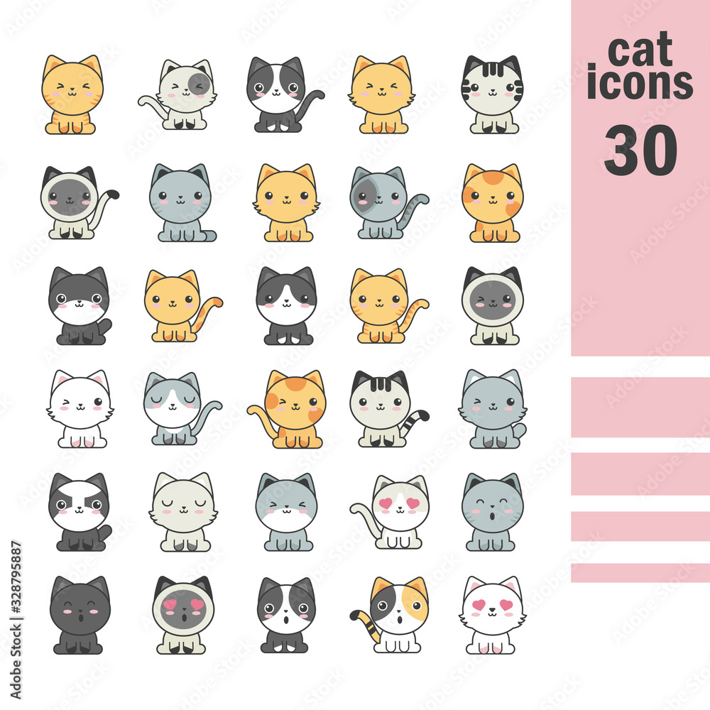 set of cute cats on white background set of cute cats on white background