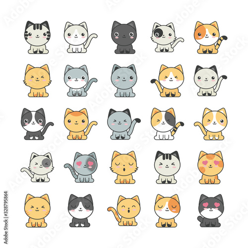 set of cute cats on white background