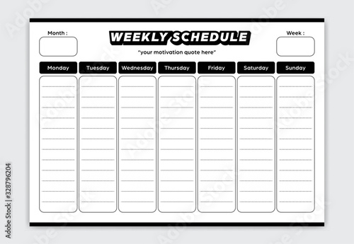 Weekly planner schedule black white creative simple style vector A3 size