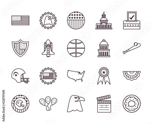usa line style icon set vector design