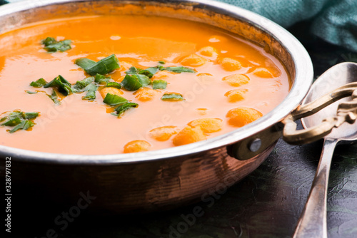Vegetarian food is without meat: soup with chickpeas
