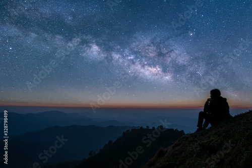 Stars and the Milky Way in the dark night sky are very beautiful.