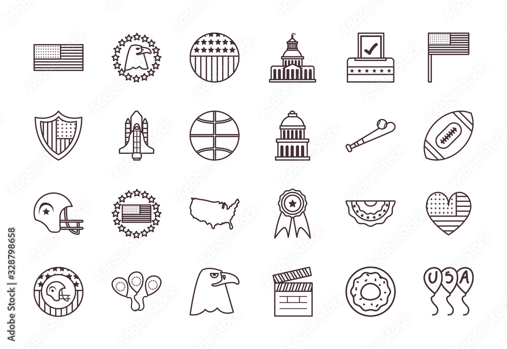 usa line style icon set vector design usa line style icon set vector design