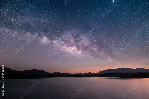 Stars and the Milky Way in the dark night sky are very beautiful.